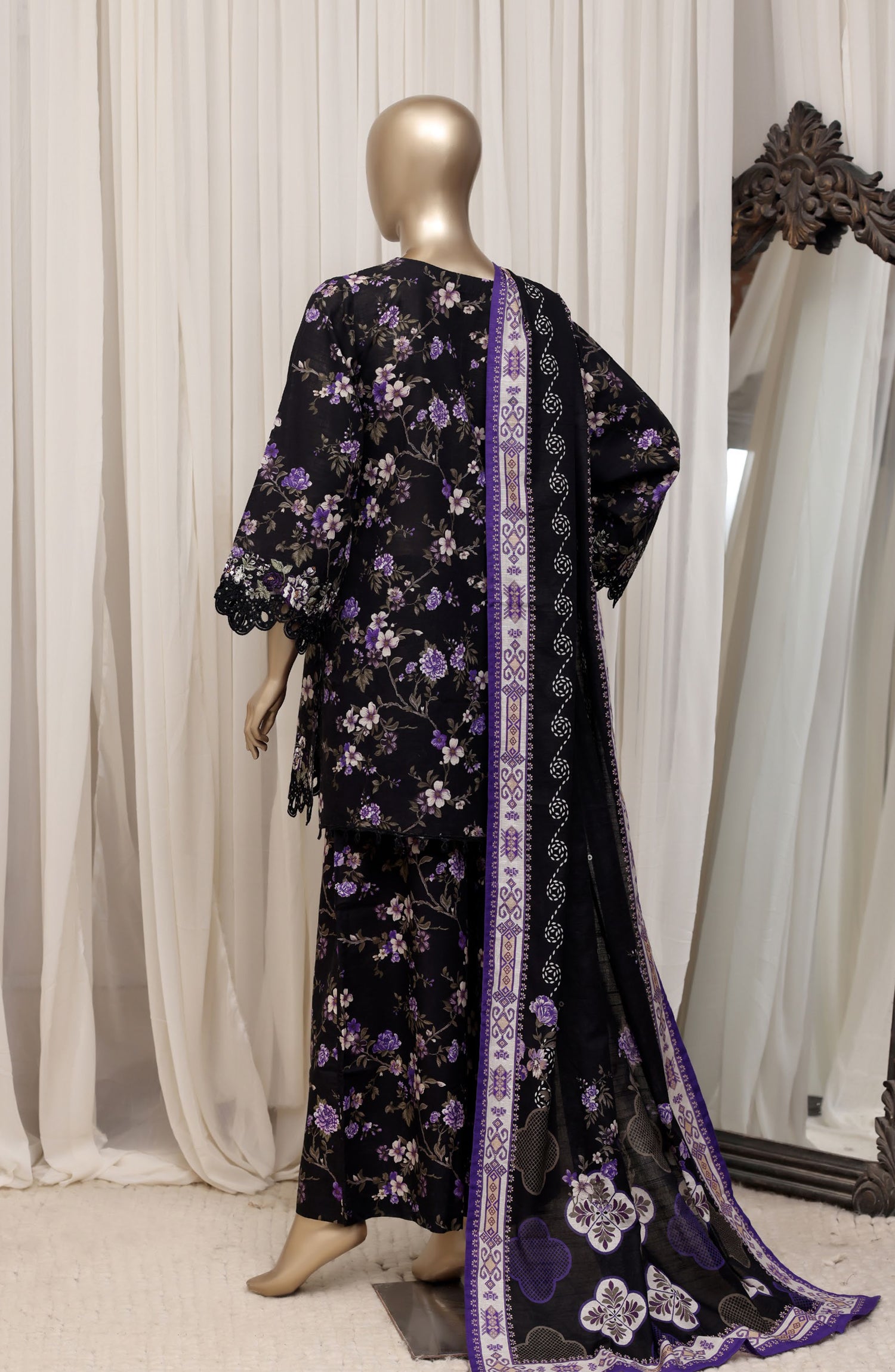 Raya by Sadabahar Embroidered Khaddar Stitched 3 Piece Suit - D-01 - SBD26DFS - Black - Festive Collection
