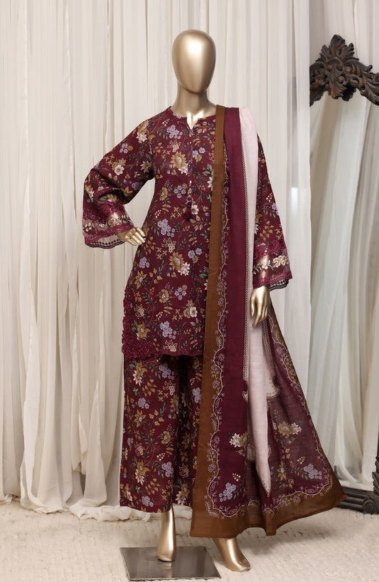 Raya by Sadabahar Embroidered Khaddar Stitched 3 Piece Suit - D-03 - SBD26DFS - Maroon - Festive Collection