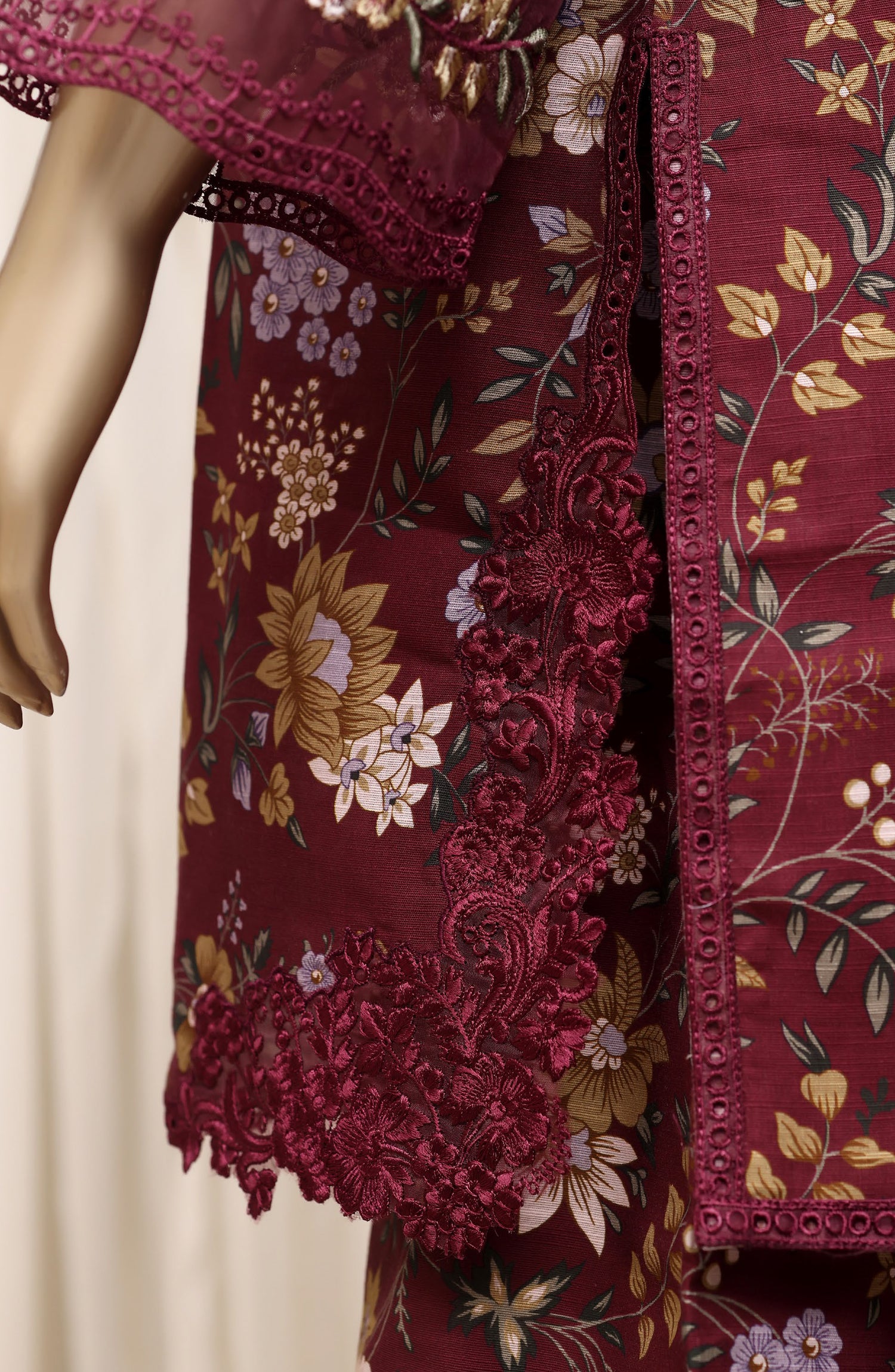 Raya by Sadabahar Embroidered Khaddar Stitched 3 Piece Suit - D-03 - SBD26DFS - Maroon - Festive Collection