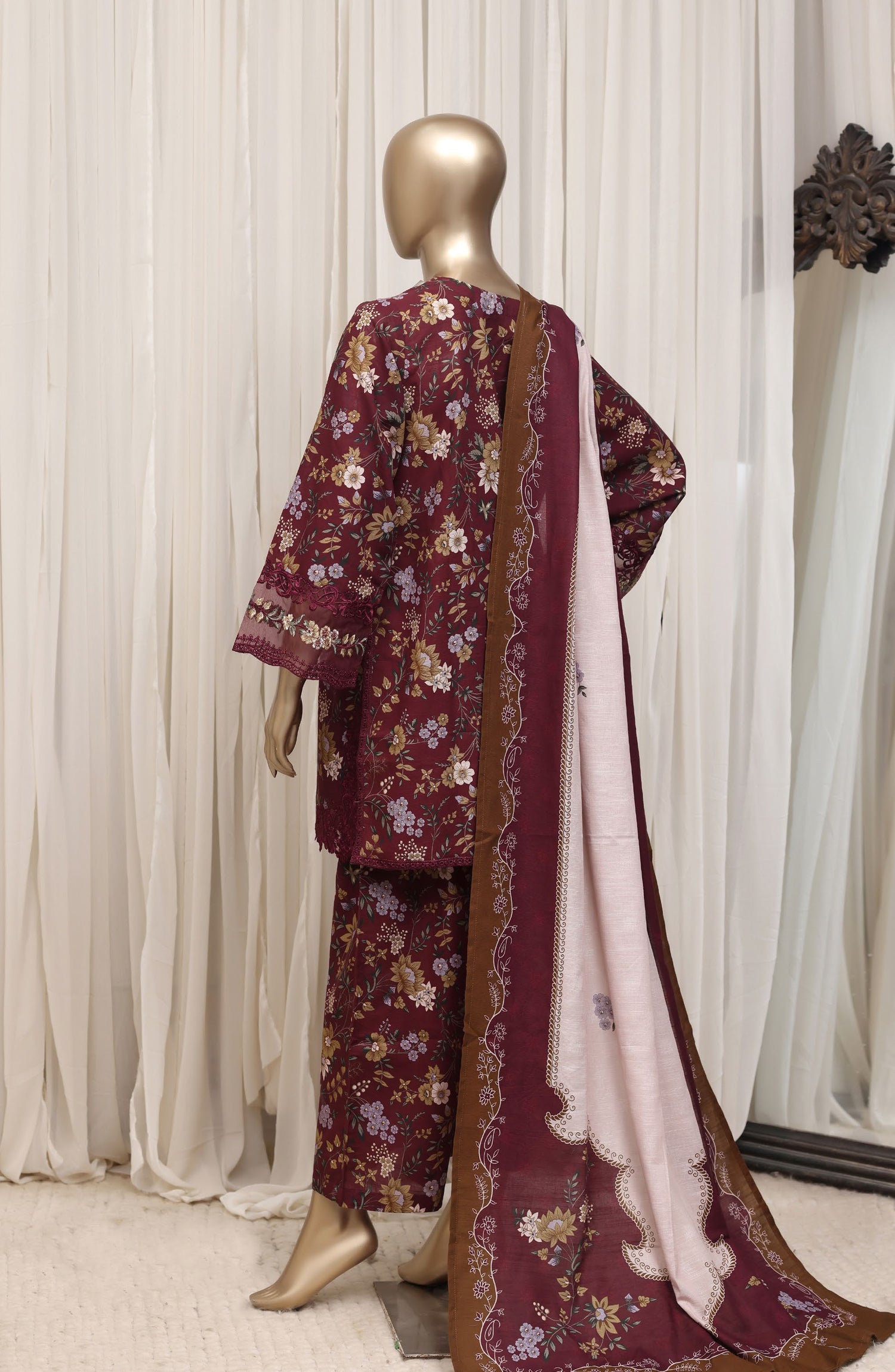 Raya by Sadabahar Embroidered Khaddar Stitched 3 Piece Suit - D-03 - SBD26DFS - Maroon - Festive Collection