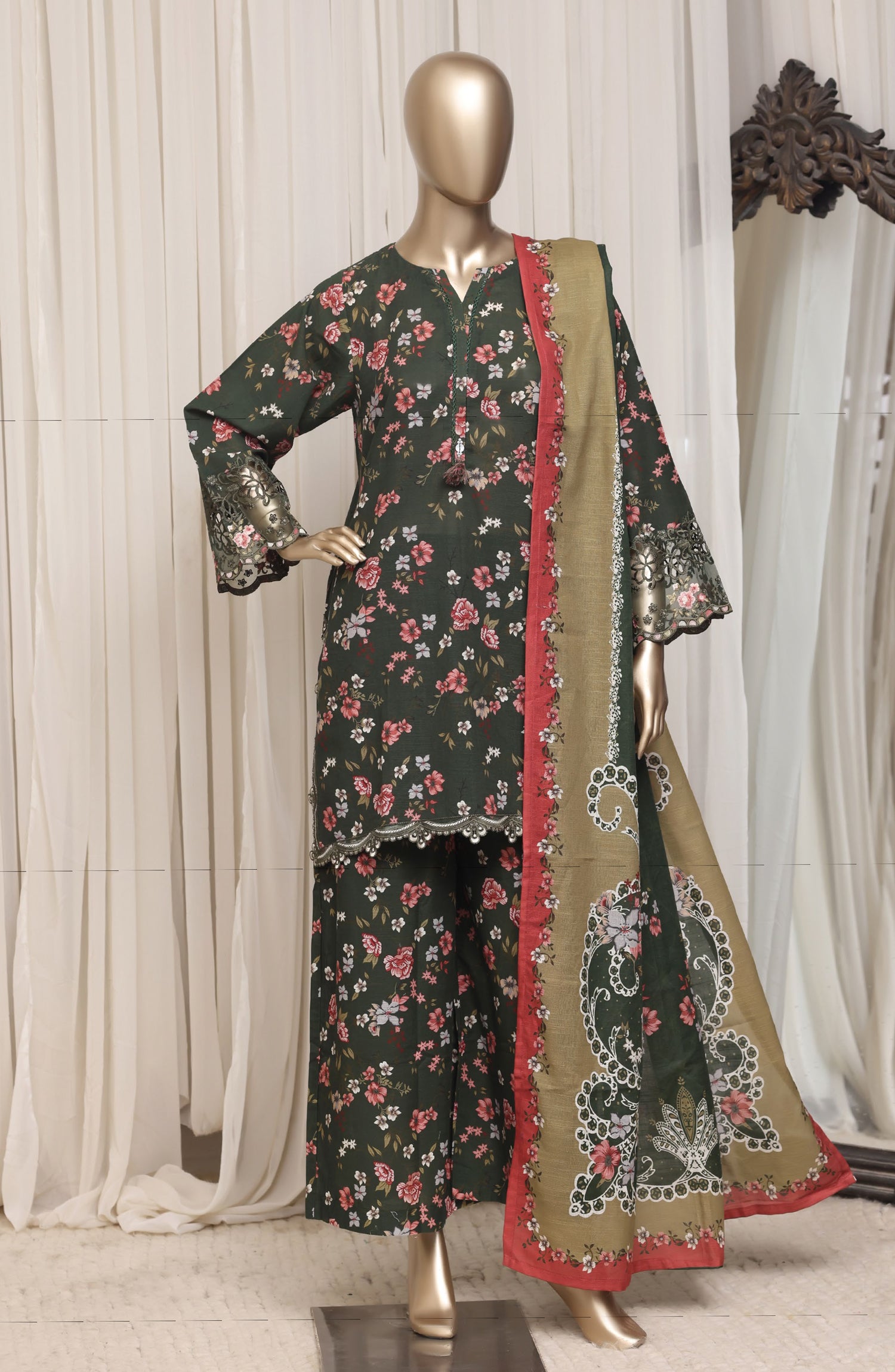 Raya by Sadabahar Embroidered Khaddar Stitched 3 Piece Suit - D-07 - SBD26DFS - Green - Festive Collection