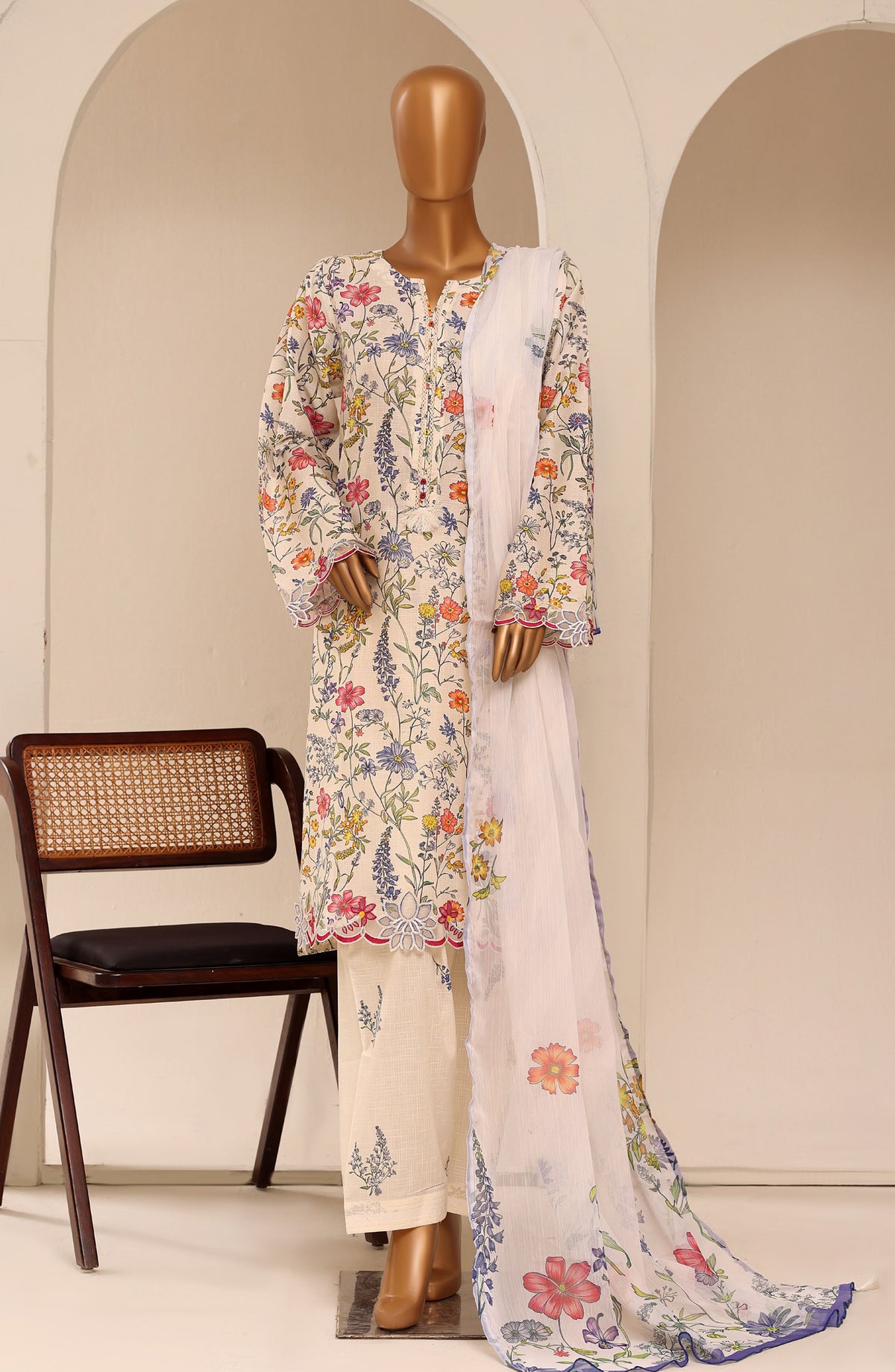Raya by Sadabahar Embroidered Stitched 3 Piece Suit - D-02 - SBD26RYA - Fawn - Festive Collection
