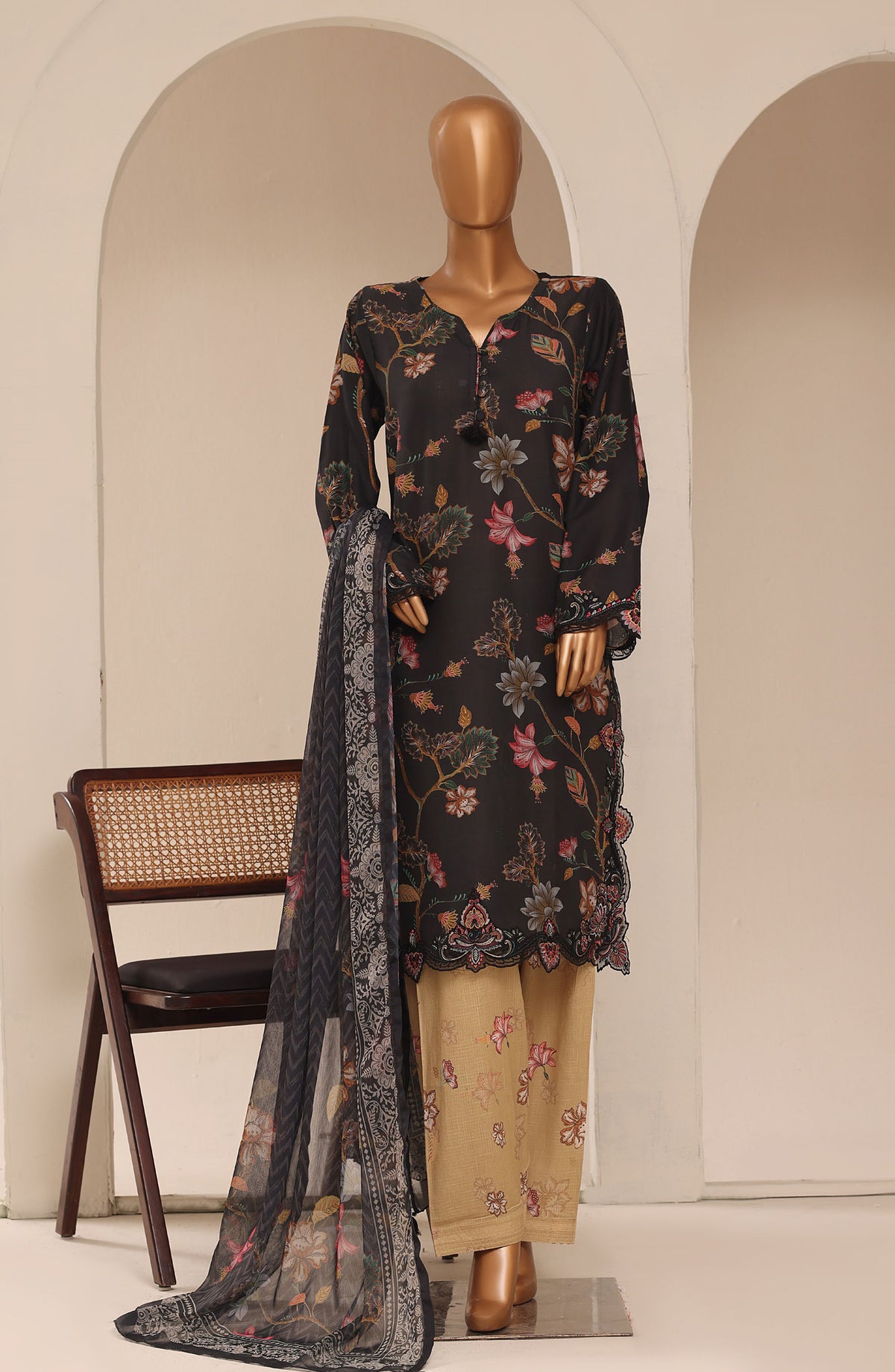 Raya by Sadabahar Embroidered Stitched 3 Piece Suit - D-03 - SBD26RYA - Black - Festive Collection