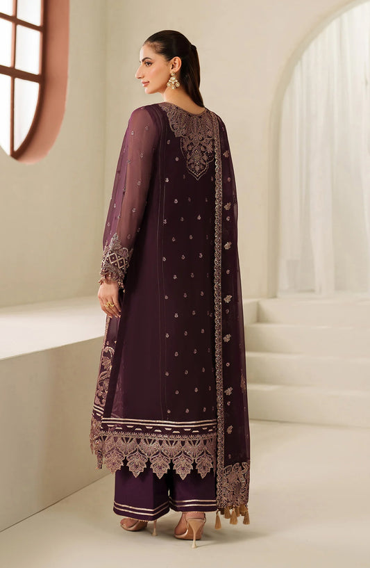 Reena by Alizeh Handcrafted Embroidered Chiffon Unstitched 3 Piece Suit - AF-HM-4053-Tehwar - ALZ25RN - Purple - Wedding Collection