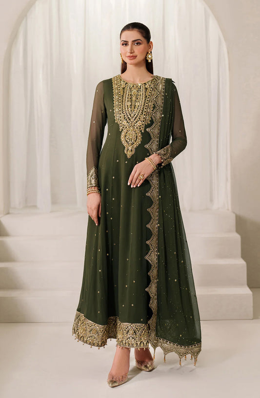 Reena by Alizeh Handcrafted Embroidered Chiffon Unstitched 3 Piece Suit - AF-HM-4051-Rekha - ALZ25RN - Green - Wedding Collection