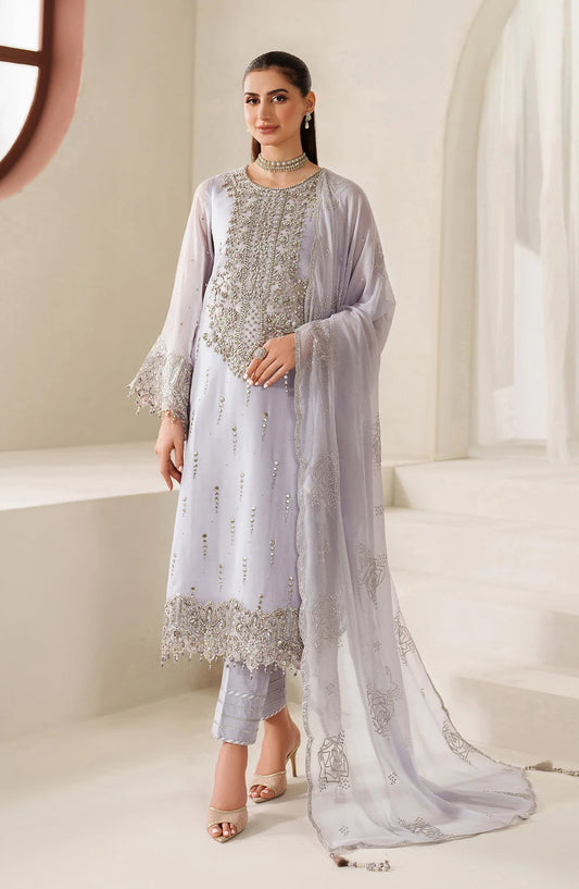 Reena by Alizeh Handcrafted Embroidered Chiffon Unstitched 3 Piece Suit - AF-HM-4050-Feeha - ALZ25RN - Purple - Wedding Collection