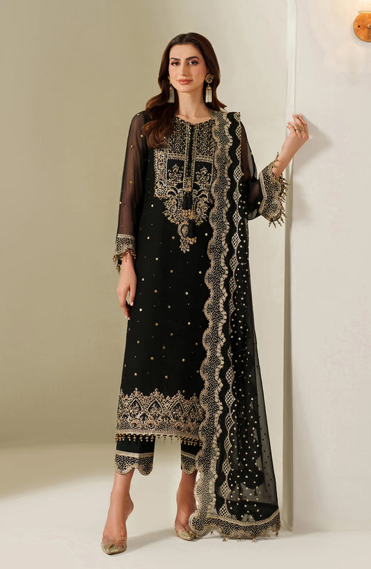 Reena by Alizeh Handcrafted Embroidered Chiffon Unstitched 3 Piece Suit - AF-HM-4049-Reshma - ALZ25RN - Black - Wedding Collection