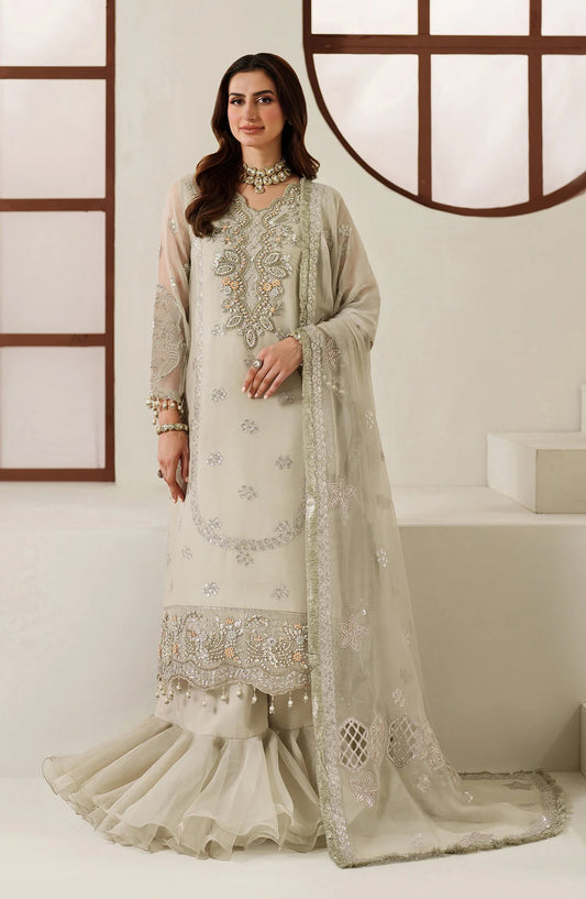 Reena by Alizeh Handcrafted Embroidered Chiffon Unstitched 3 Piece Suit - AF-HM-4048-Nashmia - ALZ25RN - Grey - Wedding Collection