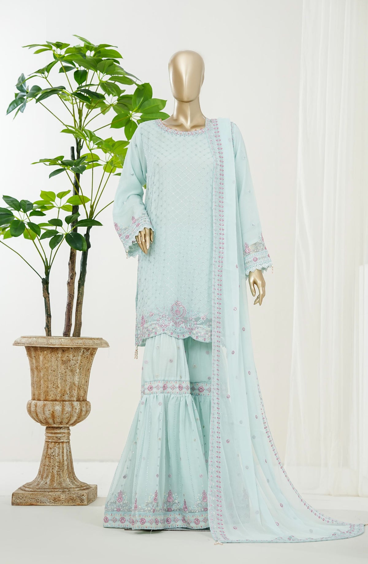 Reesha by Maria Fabrics Luxury Embroidered Chiffon Stitched 3 Piece Suit - Noorishay - MRF26RES - Blue - Festive Collection