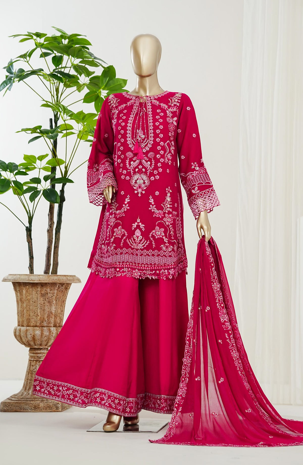 Reesha by Maria Fabrics Luxury Embroidered Chiffon Stitched 3 Piece Suit - Lameeshay - MRF26RES - Pink - Festive Collection