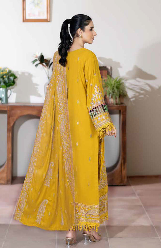 Reet by Johra Fancy Embroidered Peach Leather Unstitched 3 Piece Suit - JW-629 - JH25REET - Mustard - Winter Collection