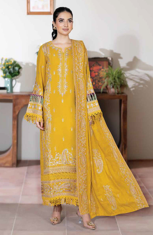 Reet by Johra Fancy Embroidered Peach Leather Unstitched 3 Piece Suit - JW-629 - JH25REET - Mustard - Winter Collection