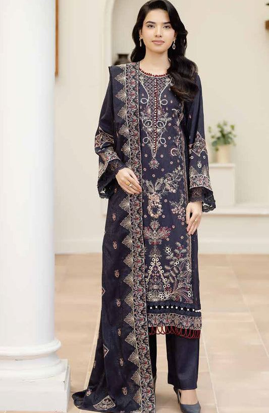 Reet by Johra Fancy Embroidered Peach Leather Unstitched 3 Piece Suit - JW-626 - JH25REET - Blue - Winter Collection