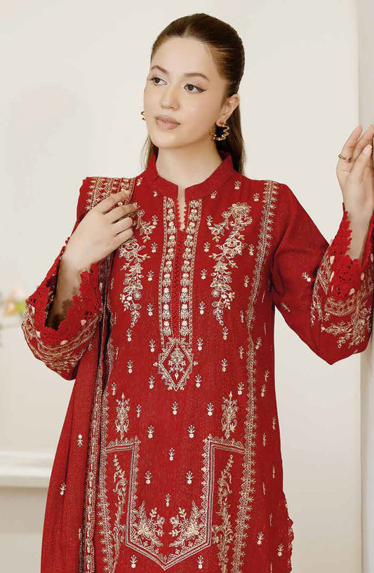 Reet by Johra Fancy Embroidered Peach Leather Unstitched 3 Piece Suit - JW-625 - JH25REET - Red - Winter Collection