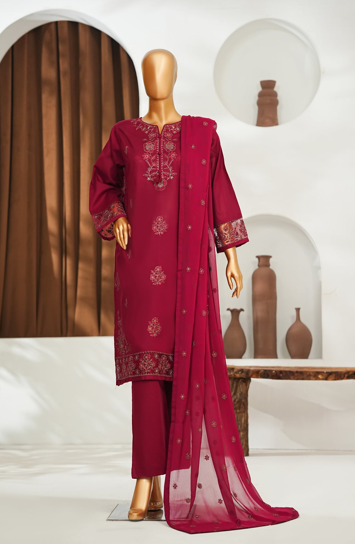 Regaalia by Amna Khadija Pret Embroidered Cambric Cotton Stitched 3 Piece Suit - RCYS-03 - AM26RGL - Pink - Mid Summer Collection