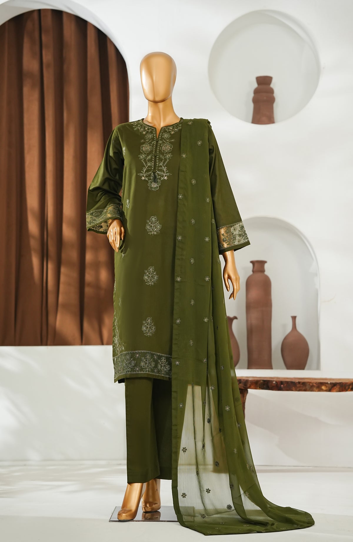 Regaalia by Amna Khadija Pret Embroidered Cambric Cotton Stitched 3 Piece Suit - RCYS-01 - AM26RGL - Green - Mid Summer Collection