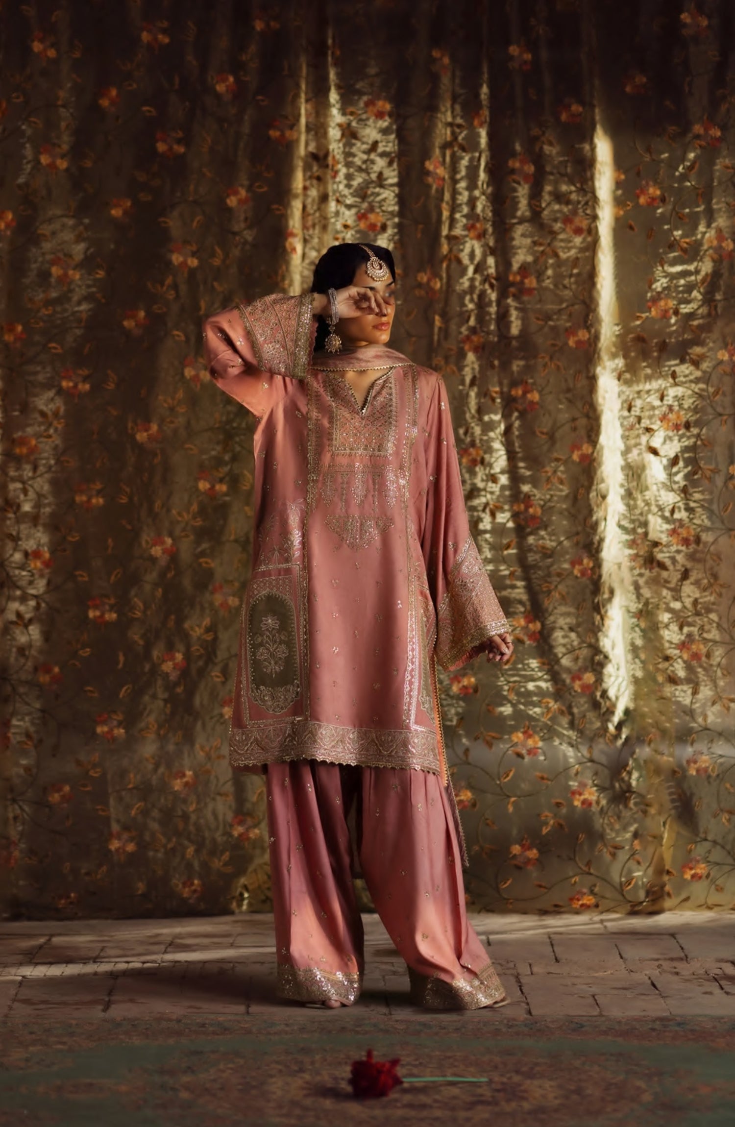 Rekha by Casual Lite Embroidered Silk Viscose Stitched 3 Piece Suit - 01 Laila - CL26RKH - Pink - Festive Collection