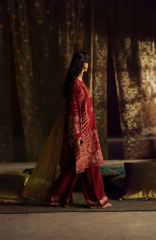 Rekha by Casual Lite Embroidered Silk Viscose Stitched 3 Piece Suit - 02 Raila - CL26RKH - Red - Festive Collection