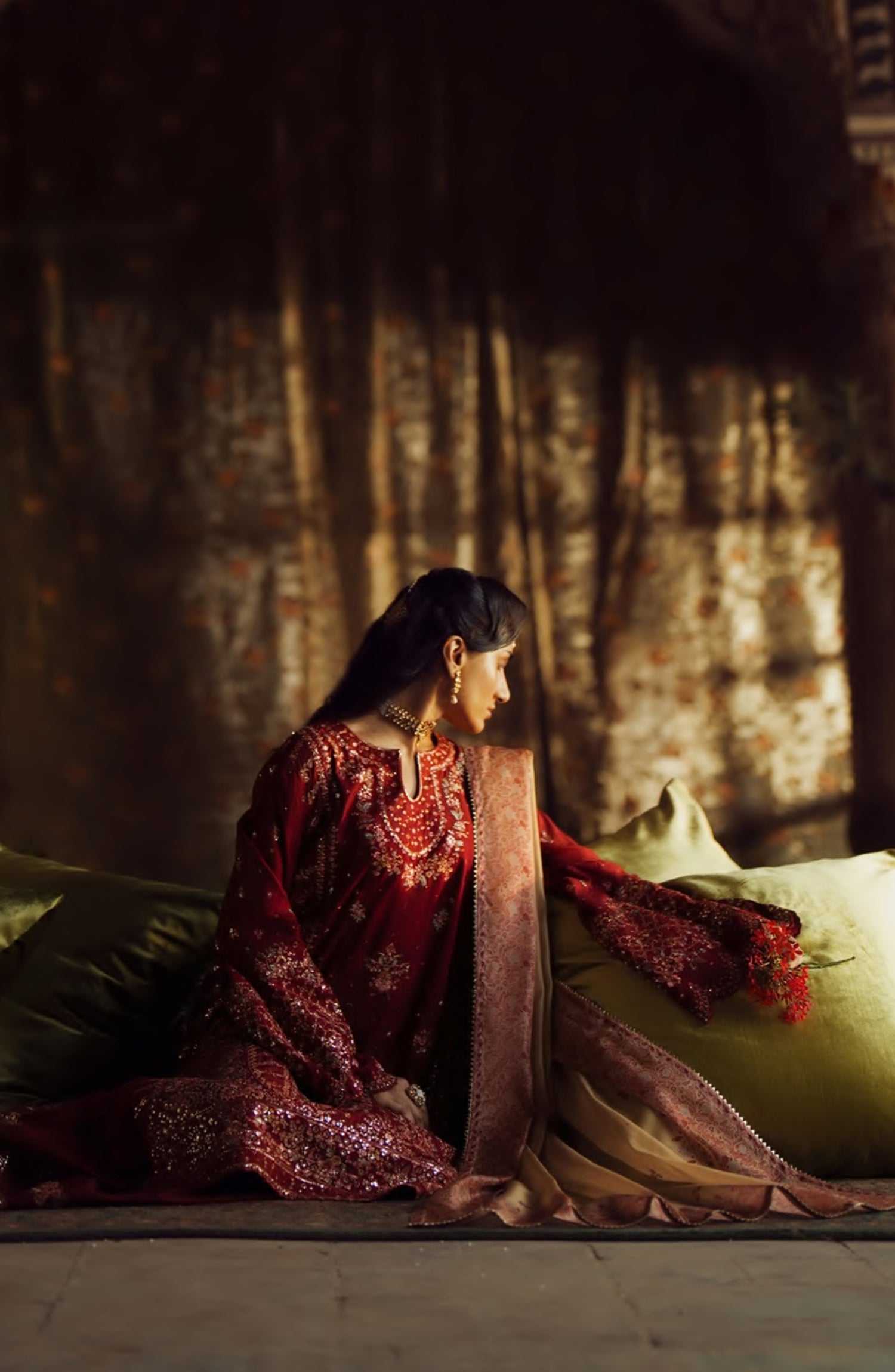 Rekha by Casual Lite Embroidered Silk Viscose Stitched 3 Piece Suit - 02 Raila - CL26RKH - Red - Festive Collection