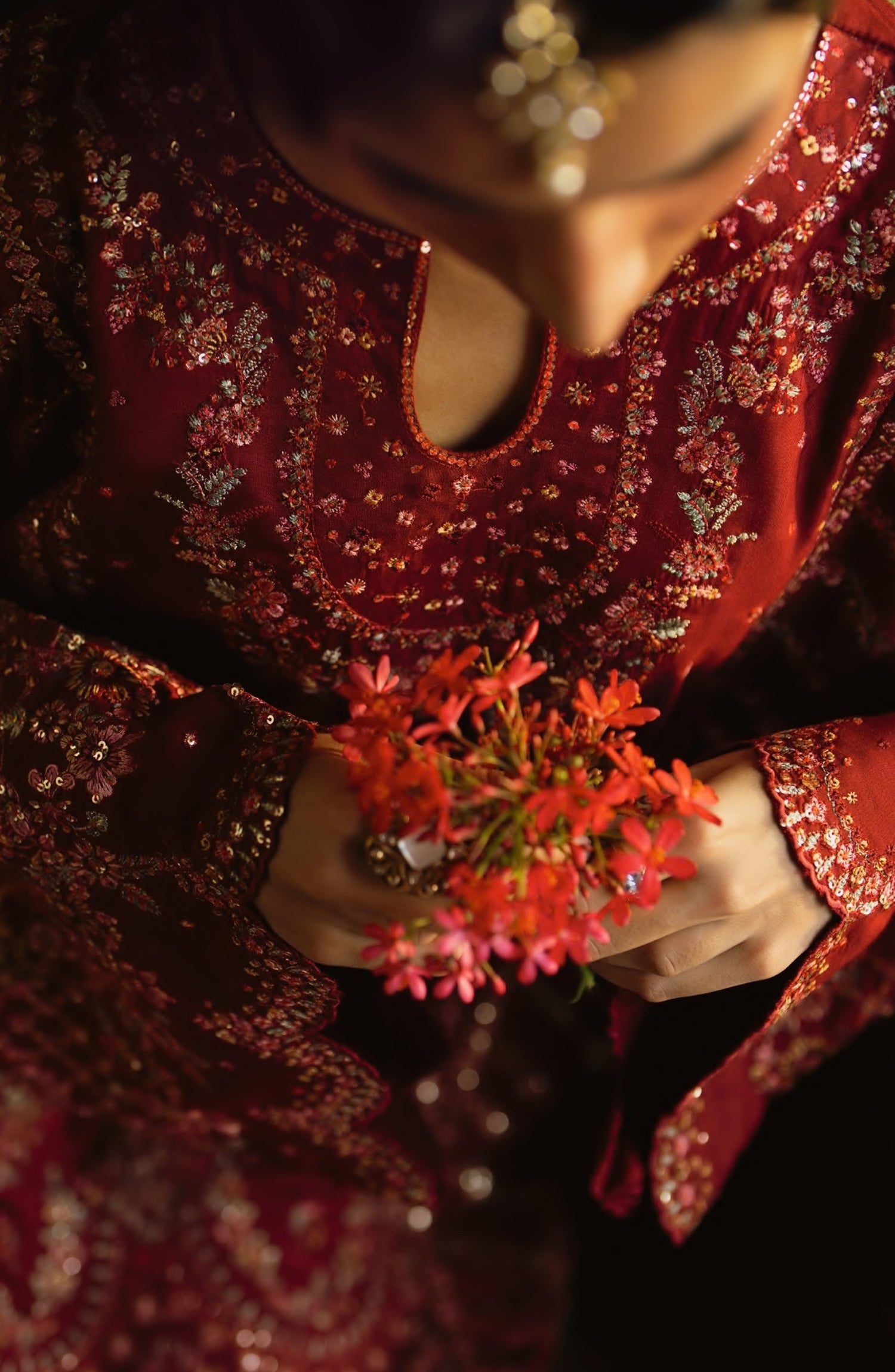 Rekha by Casual Lite Embroidered Silk Viscose Stitched 3 Piece Suit - 02 Raila - CL26RKH - Red - Festive Collection
