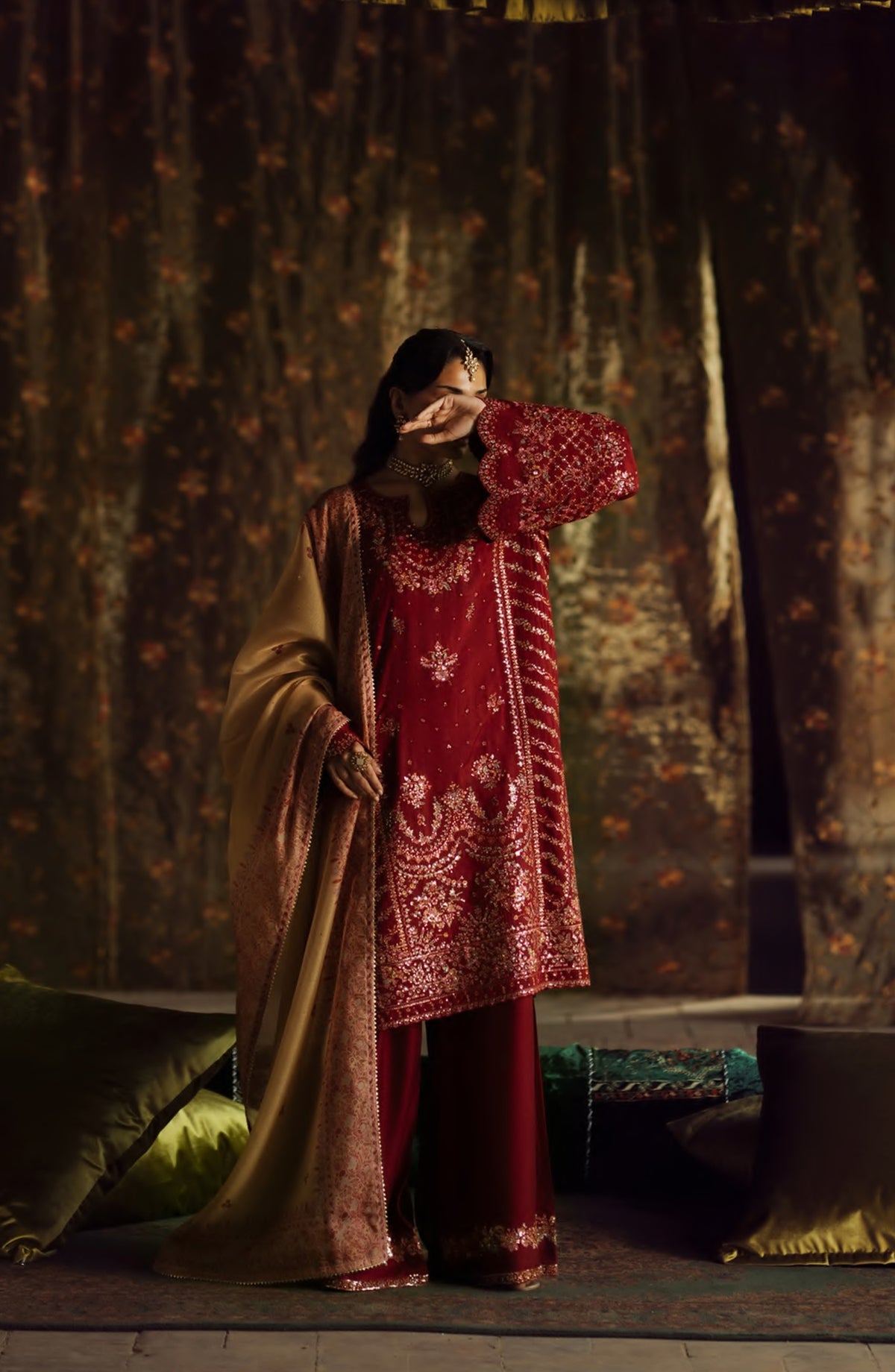 Rekha by Casual Lite Embroidered Silk Viscose Stitched 3 Piece Suit - 02 Raila - CL26RKH - Red - Festive Collection