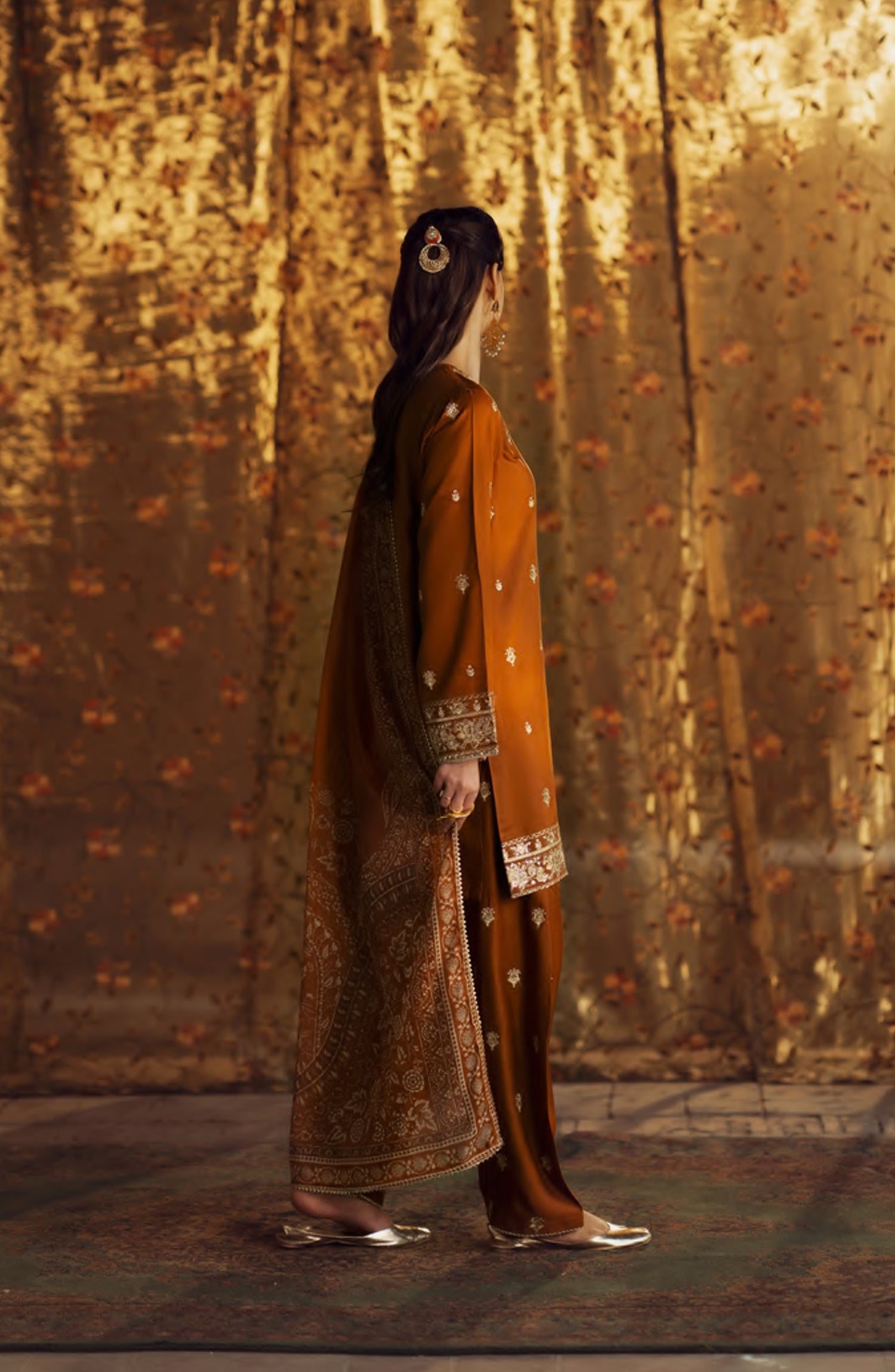 Rekha by Casual Lite Embroidered Silk Viscose Stitched 3 Piece Suit - 03 Oraila - CL26RKH - Mustard - Festive Collection