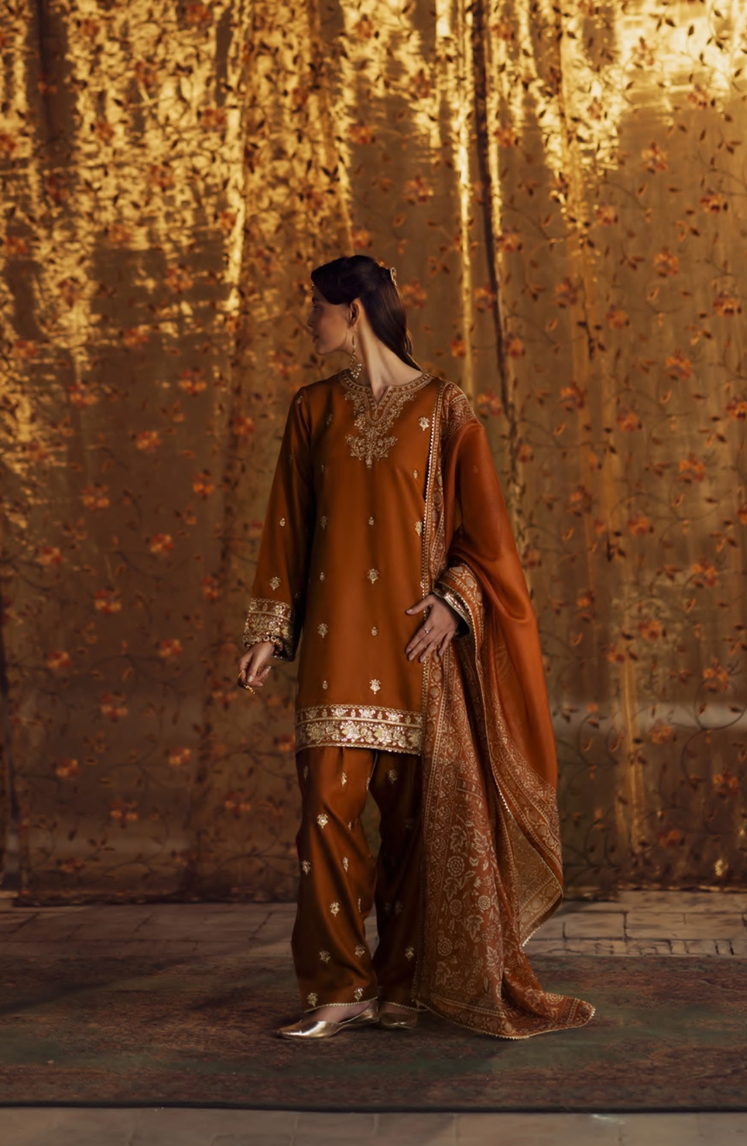 Rekha by Casual Lite Embroidered Silk Viscose Stitched 3 Piece Suit - 03 Oraila - CL26RKH - Mustard - Festive Collection
