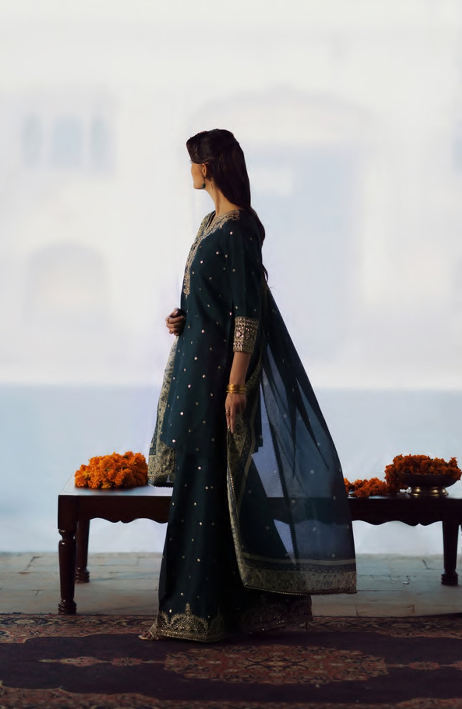 Rekha by Casual Lite Embroidered Silk Viscose Stitched 3 Piece Suit - 05 Zebba - CL26RKH - Teal - Festive Collection