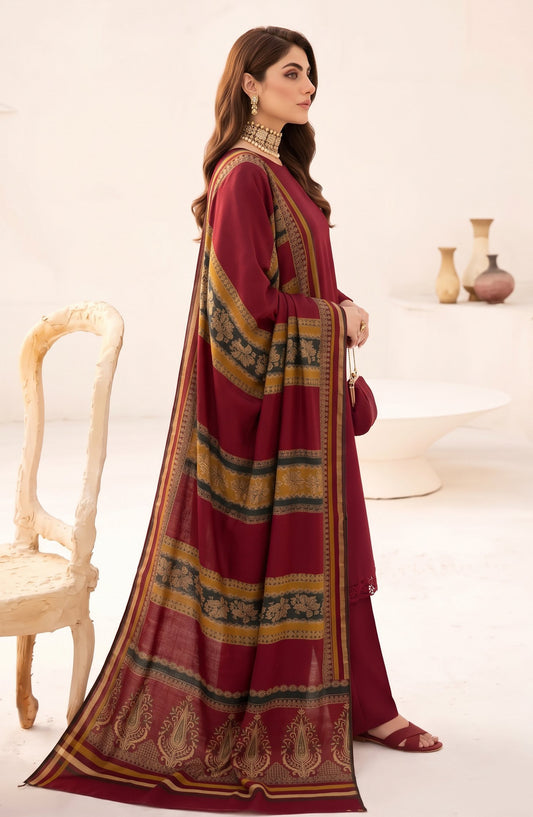 Resham by Amna Khadija Dhanak Unstitched 3 Piece Suit - D-01 - AM26REM - Maroon - Winter Collection