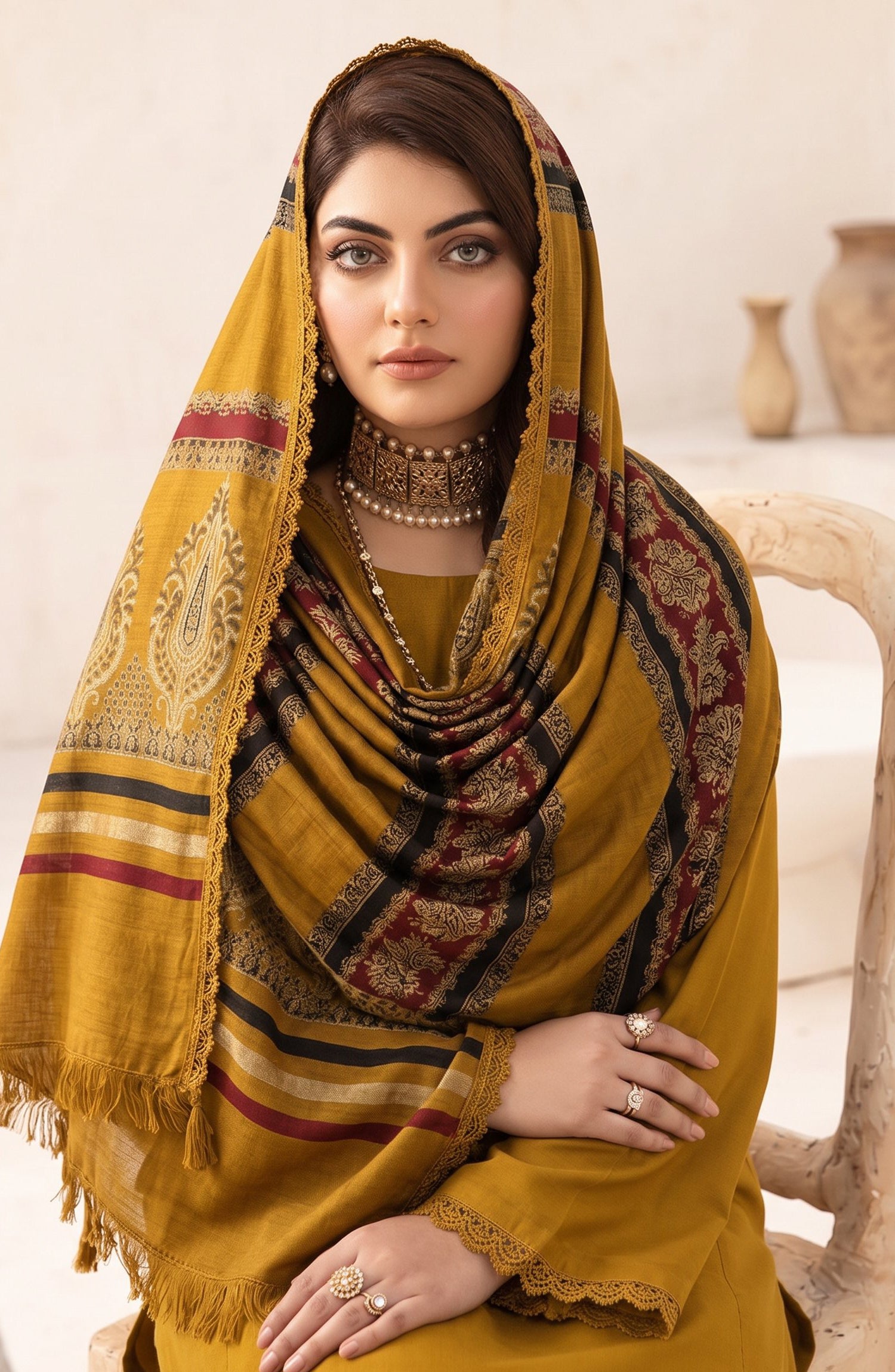 Resham by Amna Khadija Dhanak Unstitched 3 Piece Suit - D-03 - AM26REM - Mustard - Winter Collection