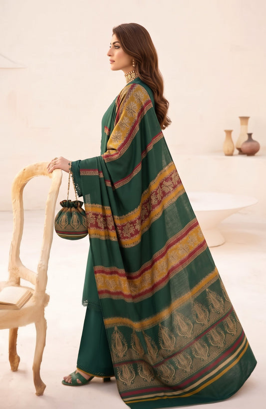 Resham by Amna Khadija Dhanak Unstitched 3 Piece Suit - D-04 - AM26REM - Green - Winter Collection