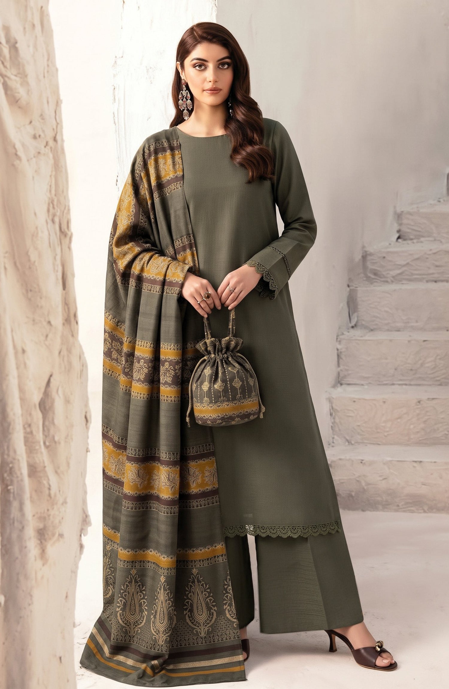 Resham by Amna Khadija Dhanak Unstitched 3 Piece Suit - D-05 - AM26REM - Green - Winter Collection