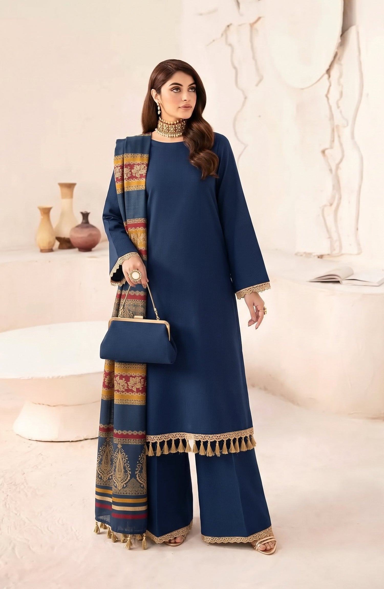 Resham by Amna Khadija Dhanak Unstitched 3 Piece Suit - D-06 - AM26REM - Blue - Winter Collection