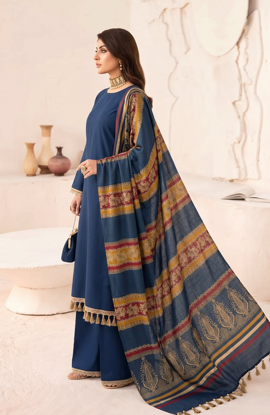 Resham by Amna Khadija Dhanak Unstitched 3 Piece Suit - D-06 - AM26REM - Blue - Winter Collection