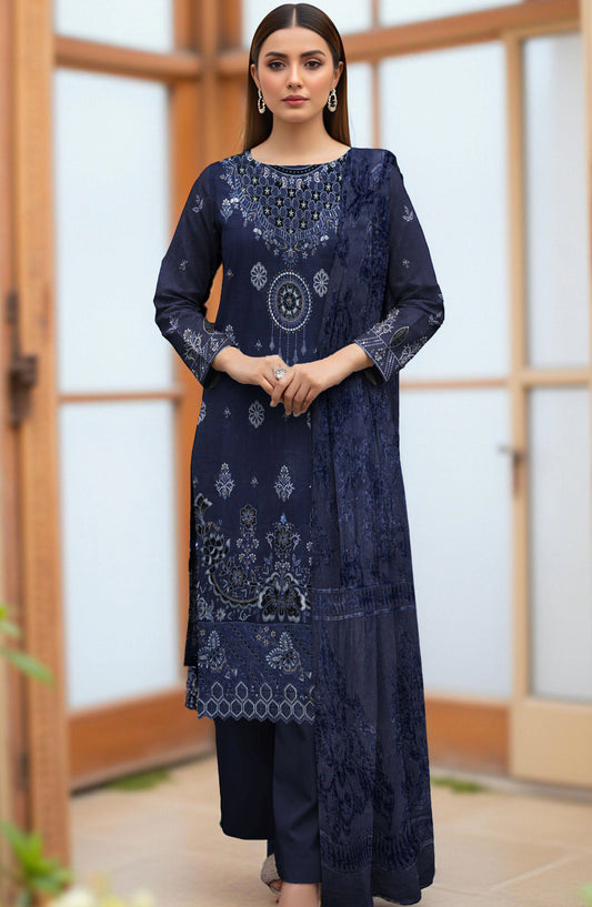 Rifa Embroidered Slub Sweet Peach Unstitched 3 Piece Suit - Design-06 - RF25SW - Blue - Winter Collection