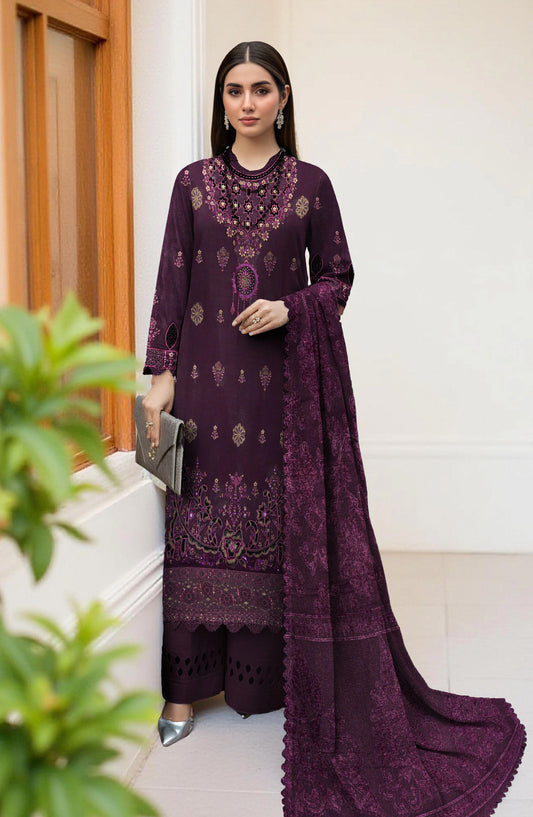 Rifa Embroidered Slub Sweet Peach Unstitched 3 Piece Suit - Design-05 - RF25SW - Purple - Winter Collection