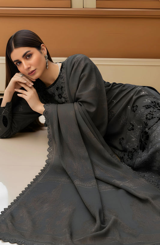 Rifa Embroidered Slub Sweet Peach Unstitched 3 Piece Suit - Design-02 - RF25SW - Grey - Winter Collection