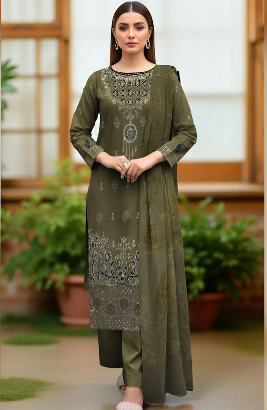Rifa Embroidered Slub Sweet Peach Unstitched 3 Piece Suit - Design-01 - RF25SW - Green - Winter Collection