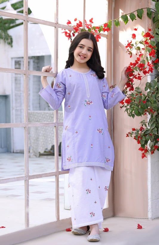 Fresh Birds Embroidered Cotton Lawn Stitched 2 Piece Suit - Ria Lilac - FBR26FS - Lilac - Festive Girls Collection