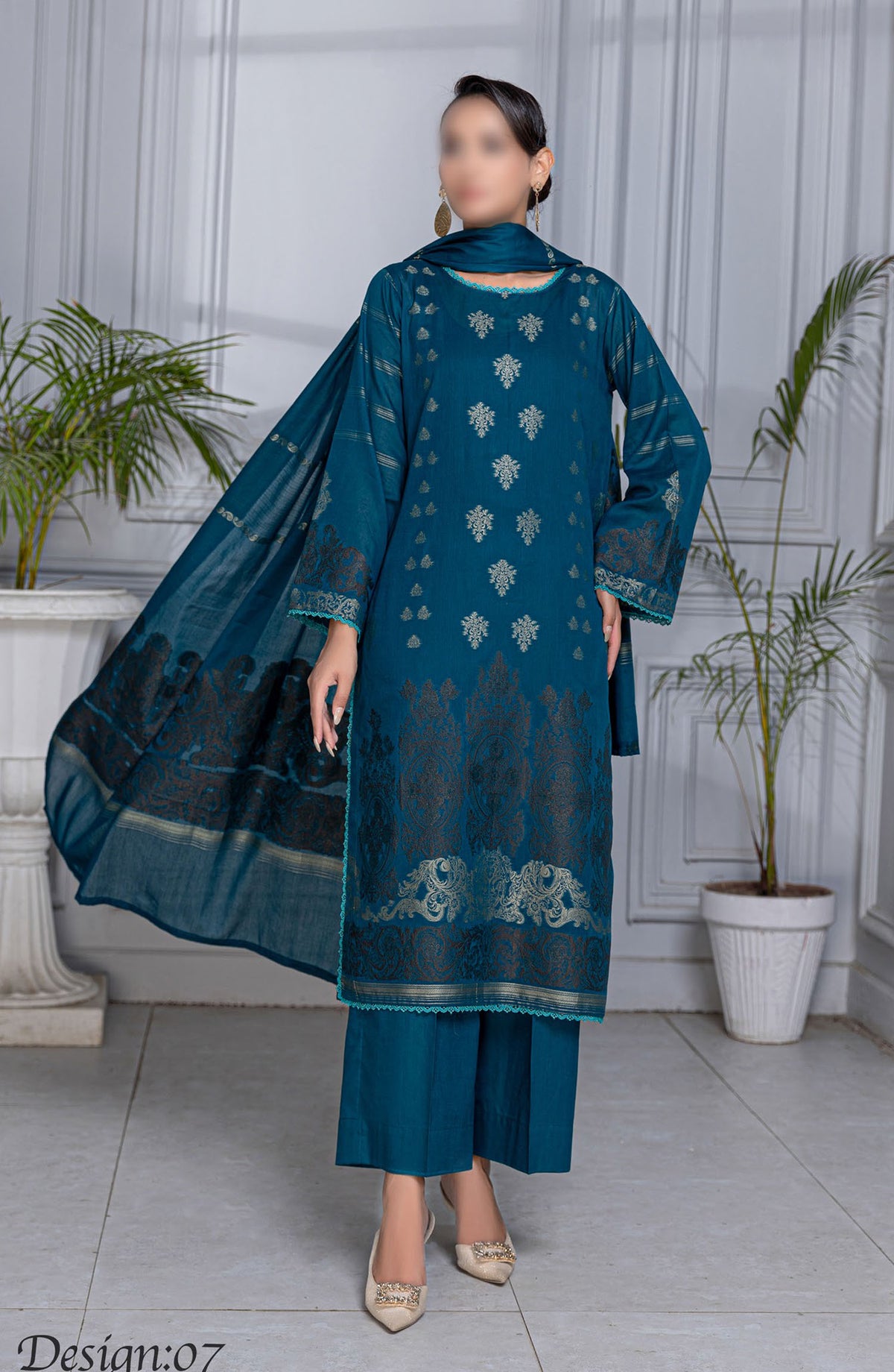 Rimjim Jacquard Brosha Lawn Unstitched 3 Piece Suit - Design-07 - AK25RMJ3 - Blue - Summer Collection