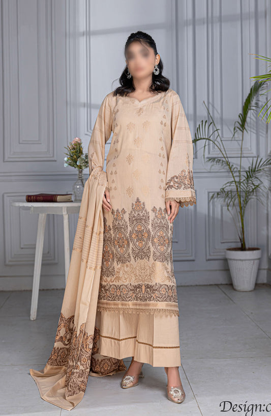 Rimjim Jacquard Brosha Lawn Unstitched 3 Piece Suit - Design-05 - AK25RMJ3 - Beige - Summer Collection