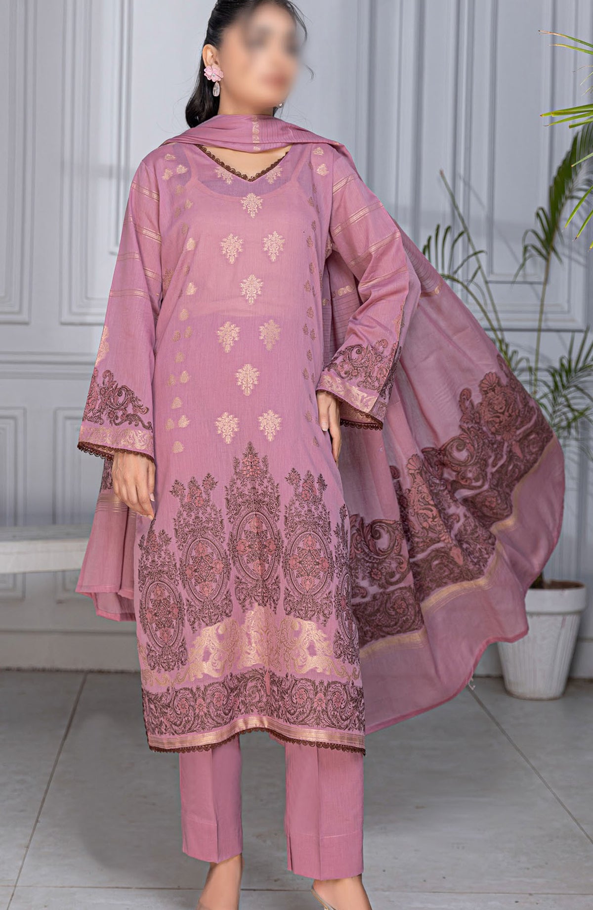 Rimjim Jacquard Brosha Lawn Unstitched 3 Piece Suit - Design-02 - AK25RMJ3 - Pink - Summer Collection