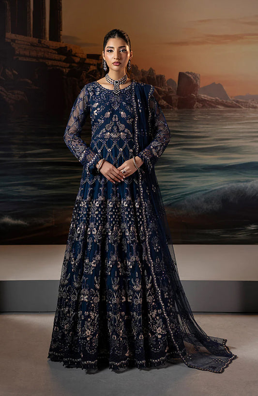 Riwaayat by Lavish Premium Embroidered Chiffon Unstitched 3 Piece Suit - Jewel Blue - LP25LM - Blue - Formal Collection