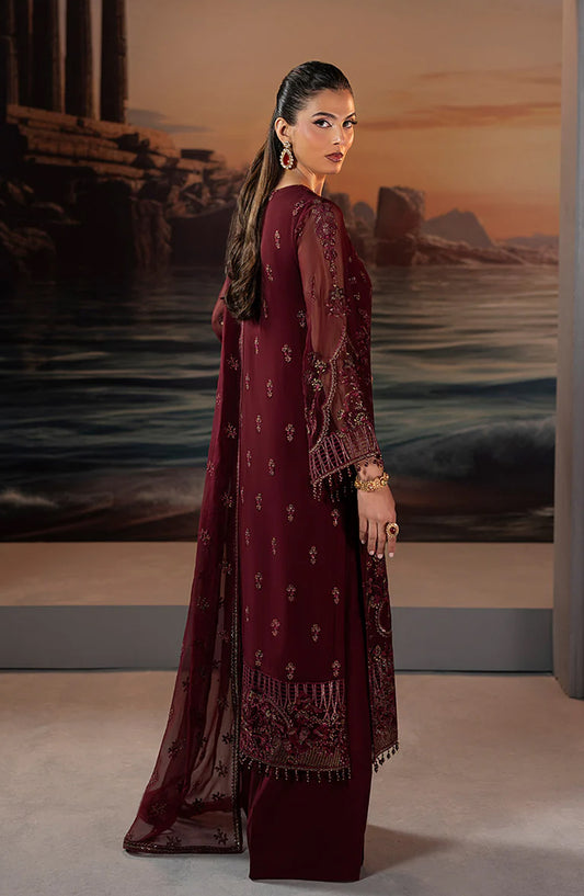 Riwaayat by Lavish Premium Embroidered Chiffon Unstitched 3 Piece Suit - Fuchsia Fantasy - LP25LM - Maroon - Formal Collection