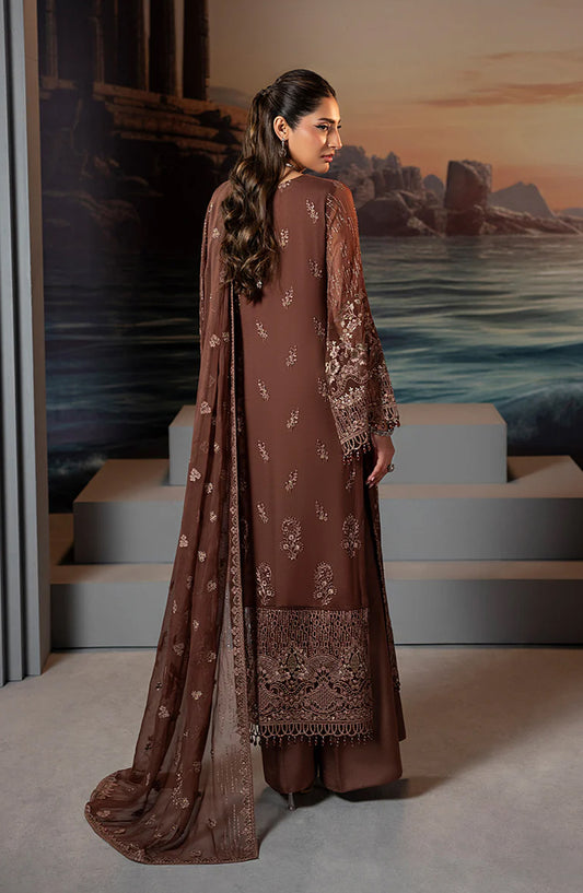 Riwaayat by Lavish Premium Embroidered Chiffon Unstitched 3 Piece Suit - Caramel Luxe - LP25LM - Brown - Formal Collection