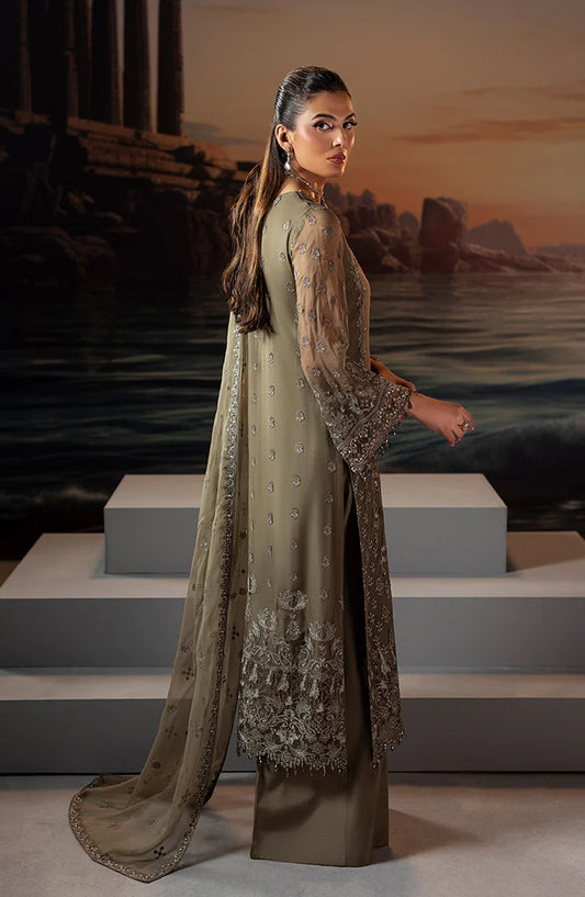 Riwaayat by Lavish Premium Embroidered Chiffon Unstitched 3 Piece Suit - Sage Green - LP25LM - Green - Formal Collection