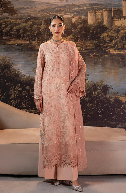 Riwaayat by Lavish Premium Embroidered Chiffon Unstitched 3 Piece Suit - Blossom Grace - LP25LM - Pink - Formal Collection