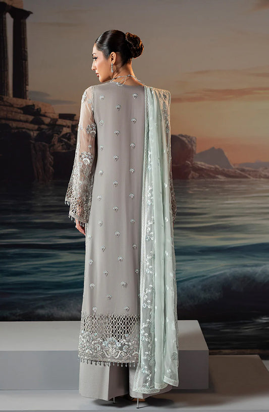 Riwaayat by Lavish Premium Embroidered Chiffon Unstitched 3 Piece Suit - Taupe - LP25LM - Grey - Formal Collection