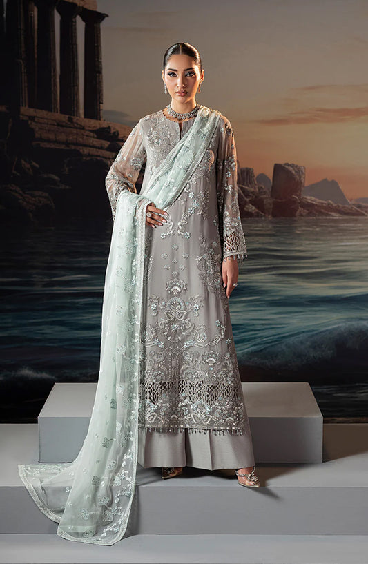 Riwaayat by Lavish Premium Embroidered Chiffon Unstitched 3 Piece Suit - Taupe - LP25LM - Grey - Formal Collection