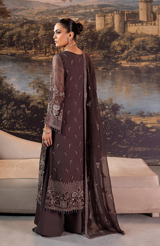 Riwaayat by Lavish Premium Embroidered Chiffon Unstitched 3 Piece Suit - Cinnamon - LP25LM - Brown - Formal Collection